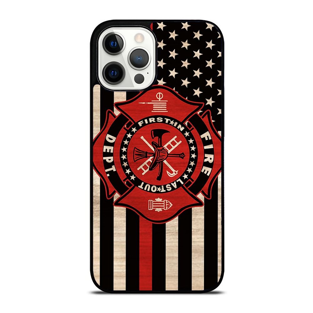 Wood Fireman American Flag Thin Red Line US Firefighter Gift iPhone Case